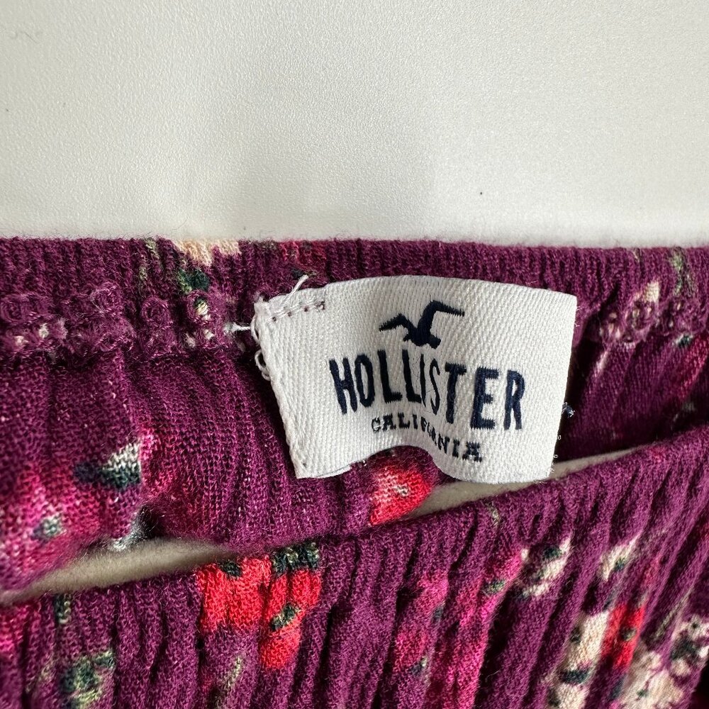 3/$25 Hollister Floral Off the Shoulder Blouse Top S Maroon Red Long Sleeve - Picture 4 of 6